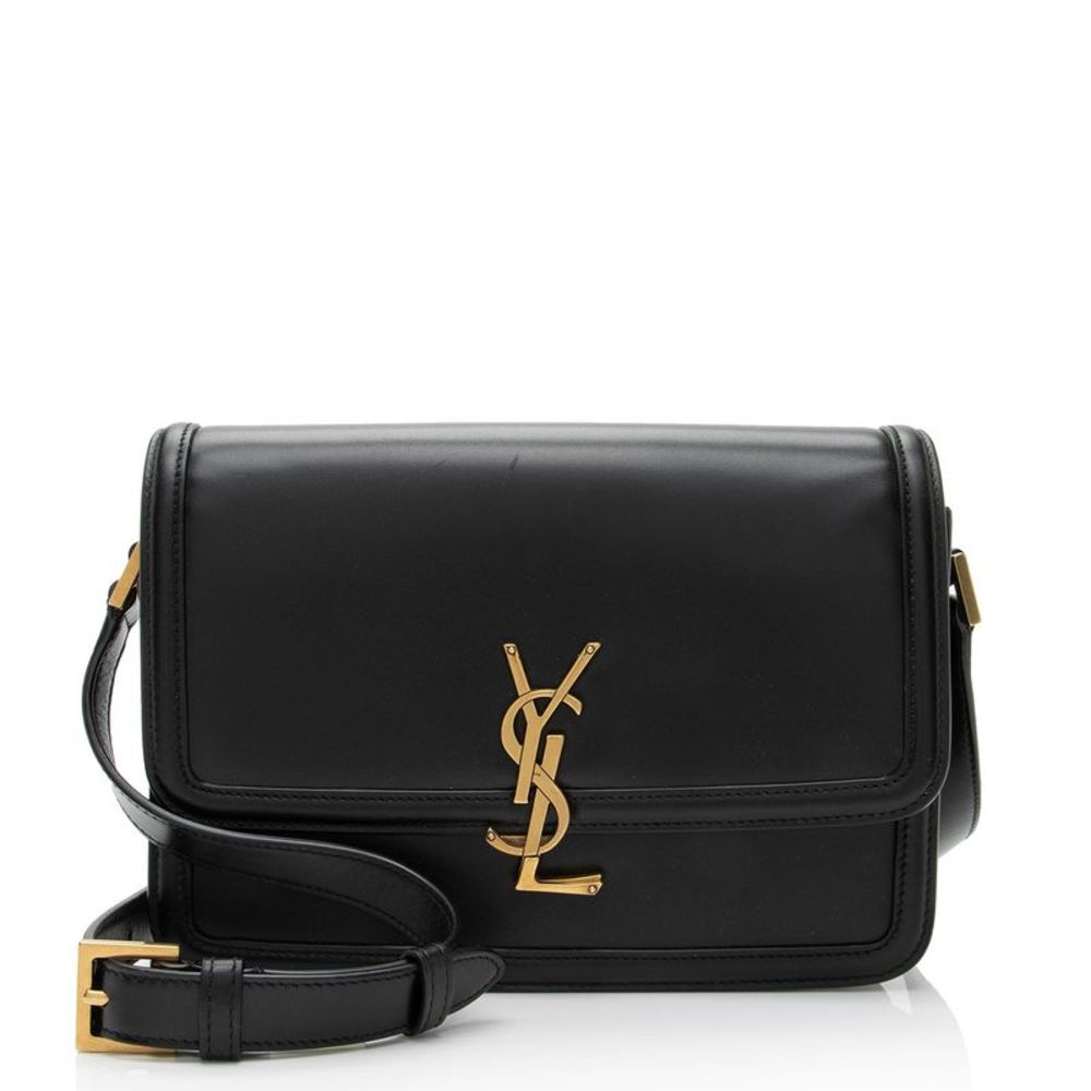 Saint Laurent Black Leather Monogram Satchel with Gold Hardware
